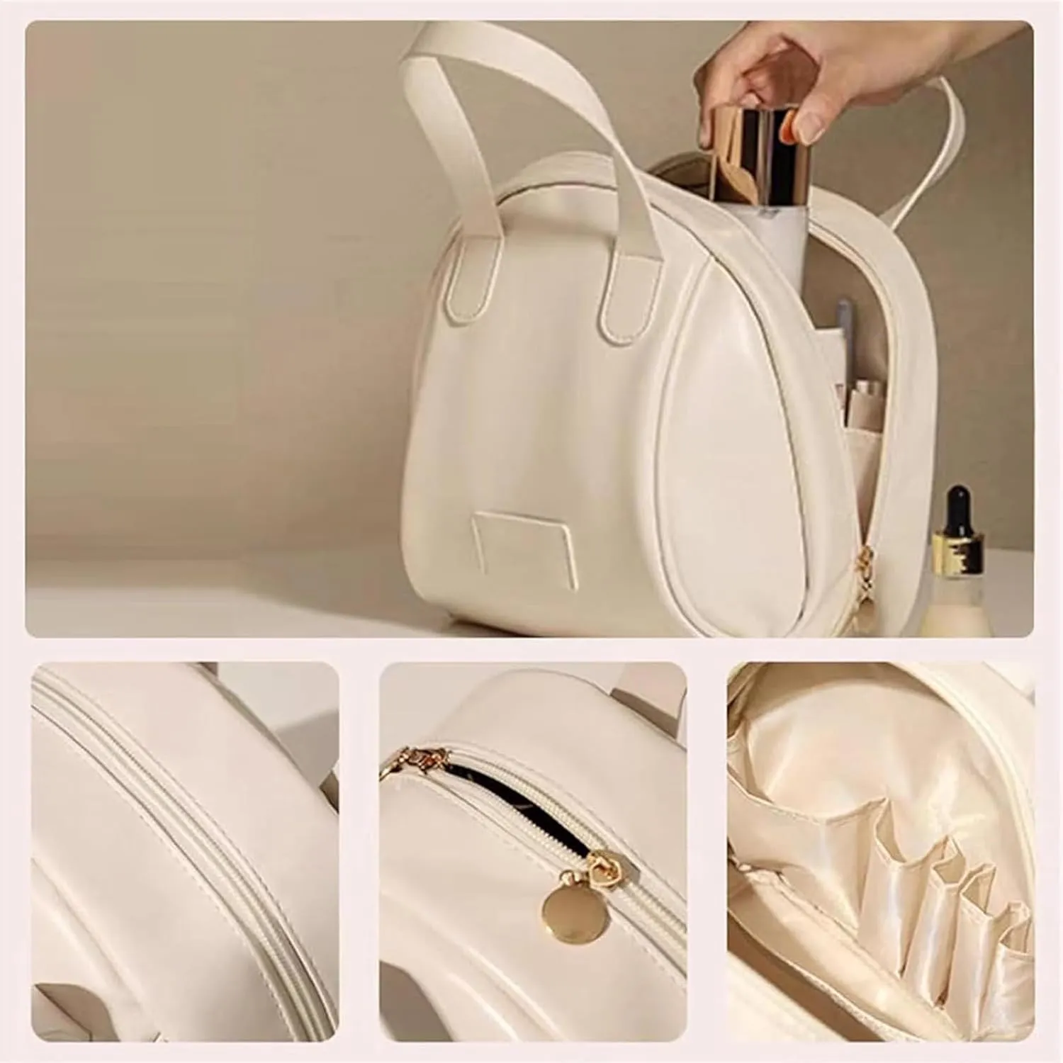 Multi-Layered Shell-Shaped Cosmetic Bag, Lightly Travel Shell Shaped Cosmetic Makeup Bag with Compartments, Waterproof PU Leather Toiletry Bag Handbag Pouch for Women (2pcs2 B#)