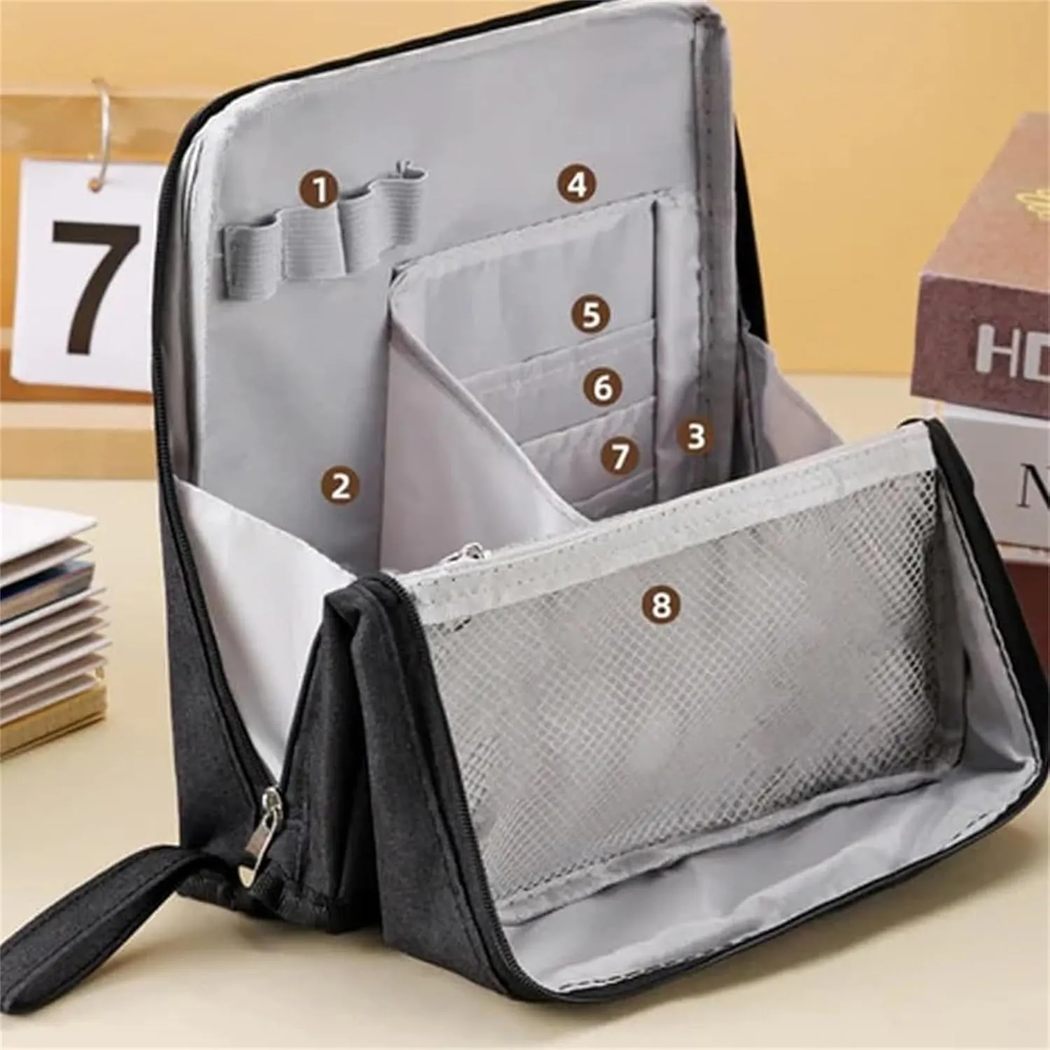 Multi-purpose Large Capacity Oxford Cloth Standing Makeup Bag, Travel Waterproof Makeup Organizer with Compartments, Portable Toiletry Bag for Women and Men (Black)