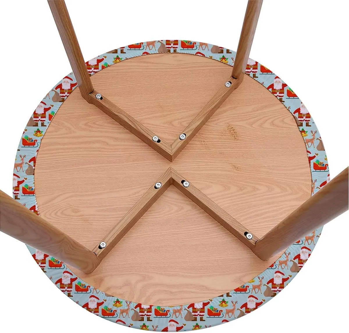 Multi Round Tablecloth Santa Claus Themed Cartoon Art for Wooden Boards Oil Proof Waterproof Tablecloth for Picnic Party Christmas Fit for 40"-43" Table