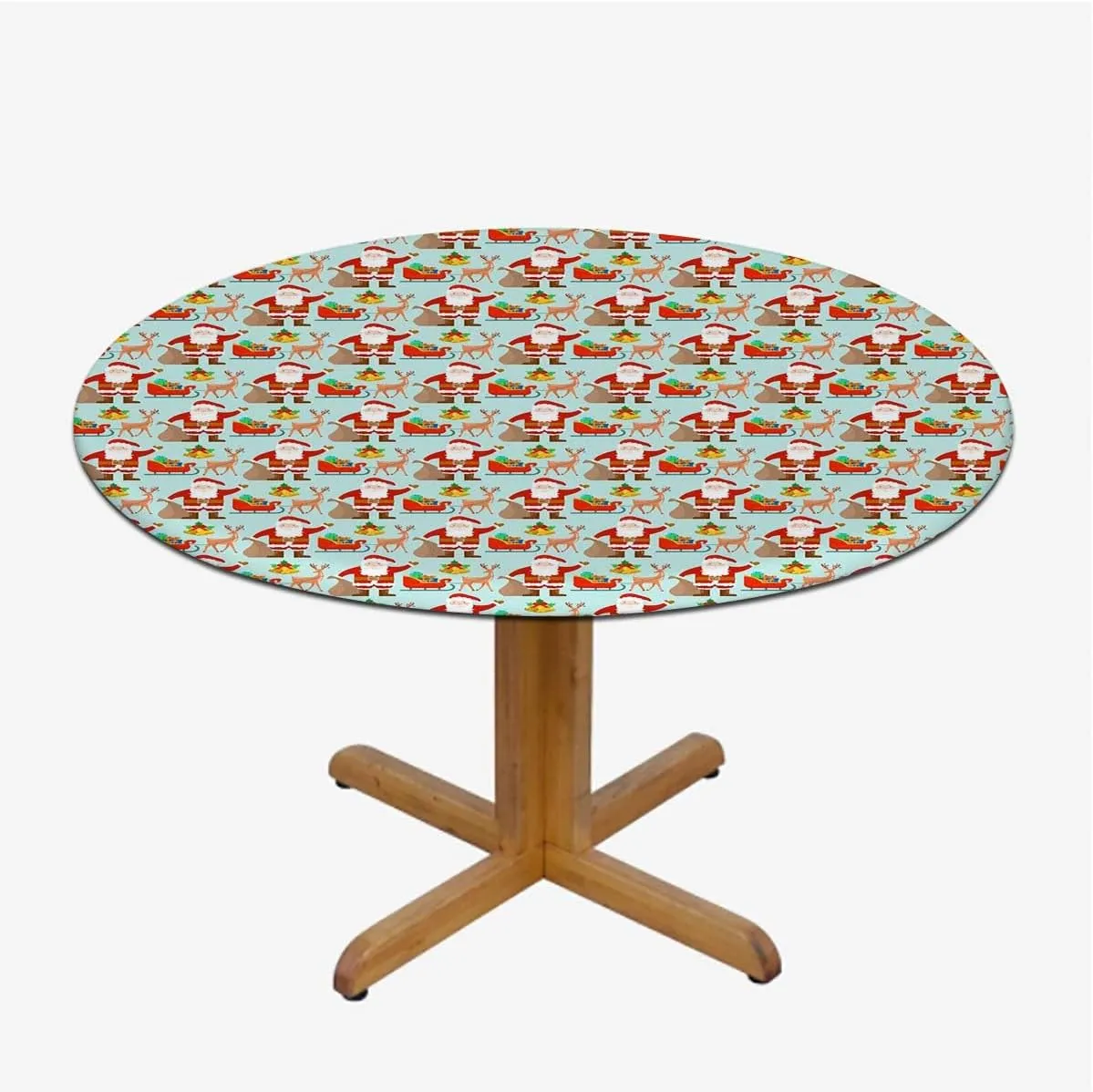 Multi Round Tablecloth Santa Claus Themed Cartoon Art for Wooden Boards Oil Proof Waterproof Tablecloth for Picnic Party Christmas Fit for 40"-43" Table