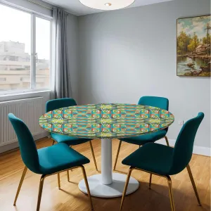 Multicolor Round Tablecloth with Elastic Edge Striped and Rectangle Shapes Design Soft-Touch Fitted Table Cloth, Waterproof Oil-Proof Table Cover African Fit for 40"-43" Table