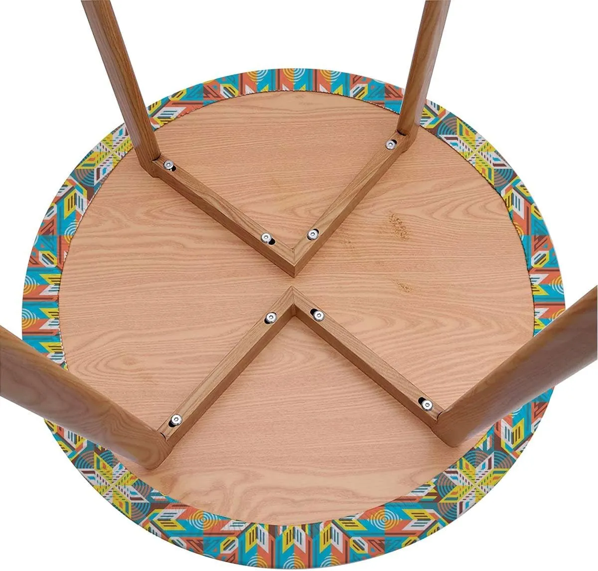 Multicolor Round Tablecloth with Elastic Edge Striped and Rectangle Shapes Design Soft-Touch Fitted Table Cloth, Waterproof Oil-Proof Table Cover African Fit for 40"-43" Table