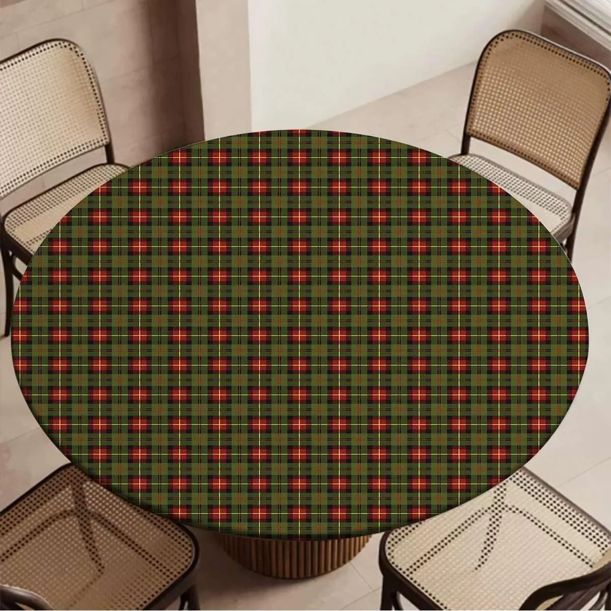 Multicolor Round Tablecloth with Elastic Edge Striped Traditional Geometric Tablecloth Elastic Fitted Edge Table Cloth Round Table Cover Classical Checkered Fit for 40"-43" Table