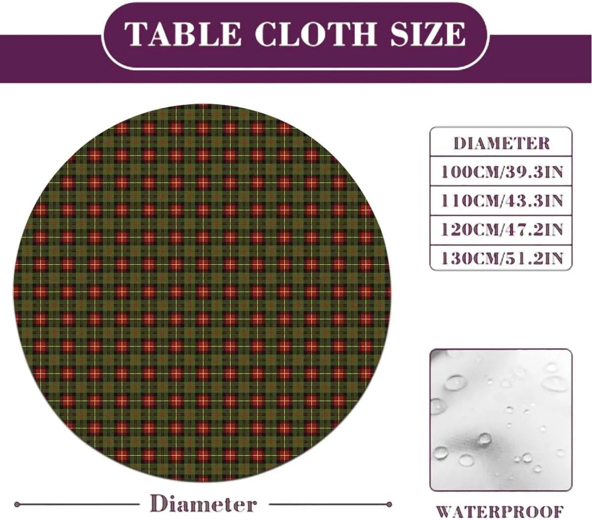 Multicolor Round Tablecloth with Elastic Edge Striped Traditional Geometric Tablecloth Elastic Fitted Edge Table Cloth Round Table Cover Classical Checkered Fit for 40"-43" Table
