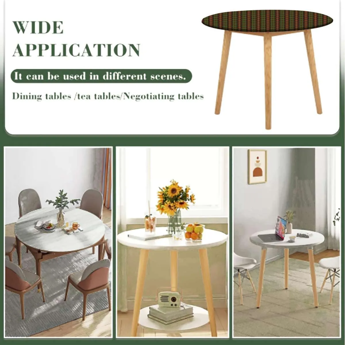 Multicolor Round Tablecloth with Elastic Edge Striped Traditional Geometric Tablecloth Elastic Fitted Edge Table Cloth Round Table Cover Classical Checkered Fit for 40"-43" Table