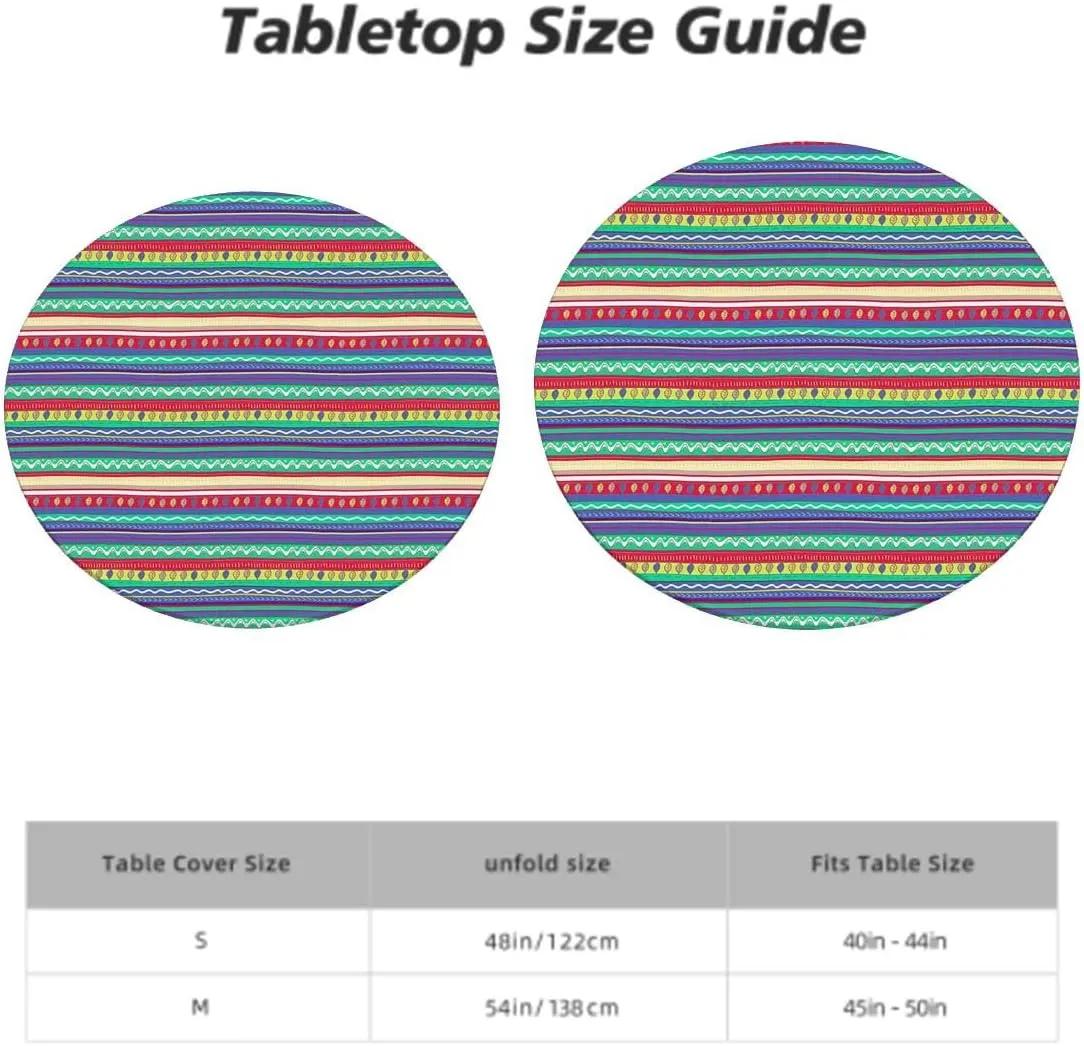 Multicolor Round Tablecloth with Elastic Edges Horizontal Striped Pattern Gradient Artistic Funky Soft-Touch Fitted Table Cloth, Waterproof Oil-Proof Table Cover Fits up 40"-44" Diameter Tables