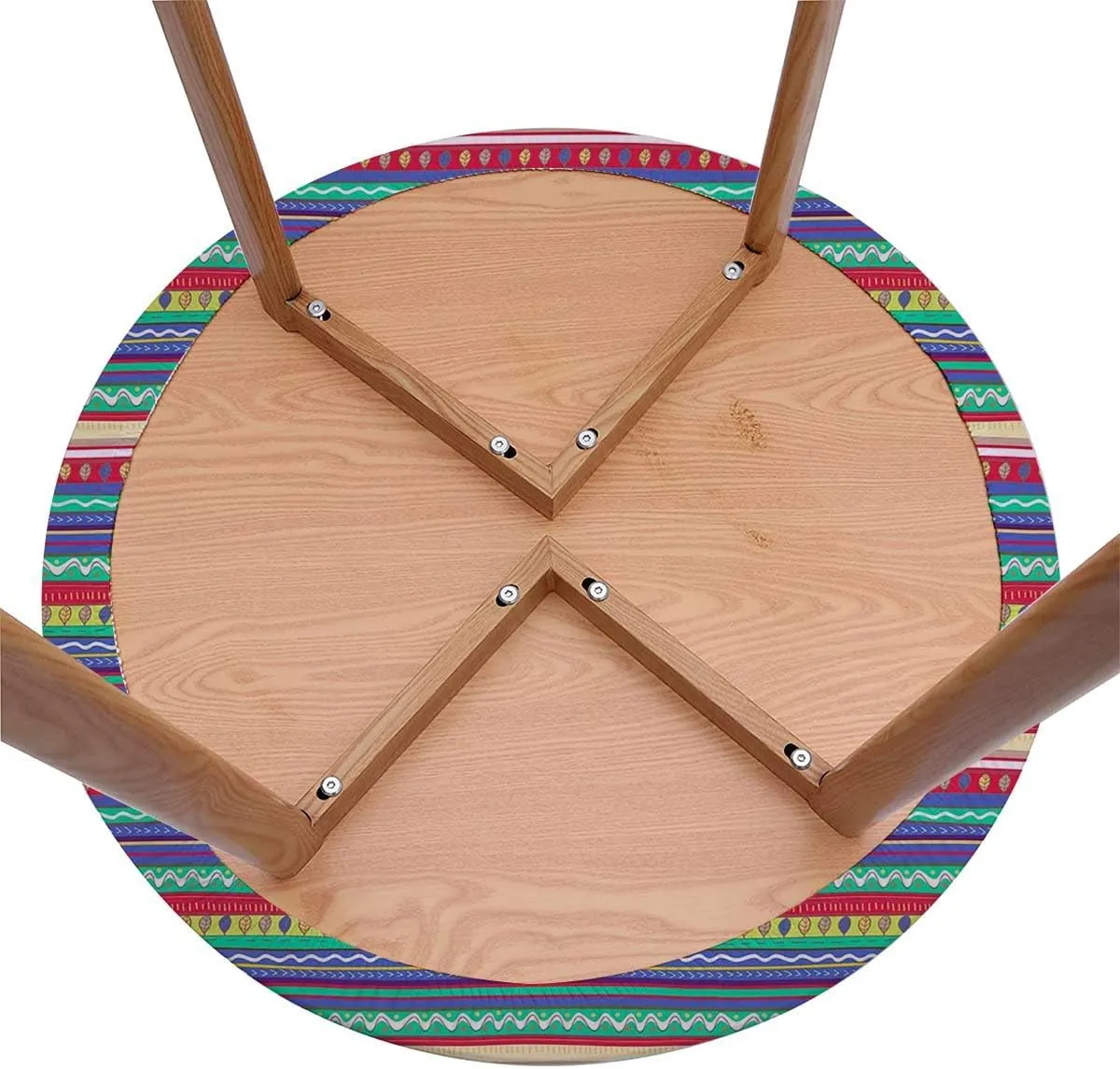 Multicolor Round Tablecloth with Elastic Edges Horizontal Striped Pattern Gradient Artistic Funky Soft-Touch Fitted Table Cloth, Waterproof Oil-Proof Table Cover Fits up 40"-44" Diameter Tables
