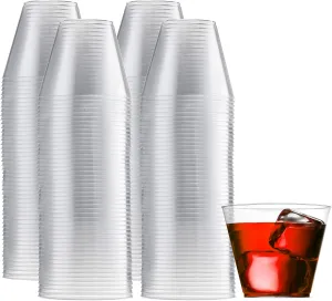 Munfix 200 Clear Plastic Cups 9 Oz Old Fashioned Tumblers Fancy Disposable Wedding Party Cups Recyclable and BPA-Free