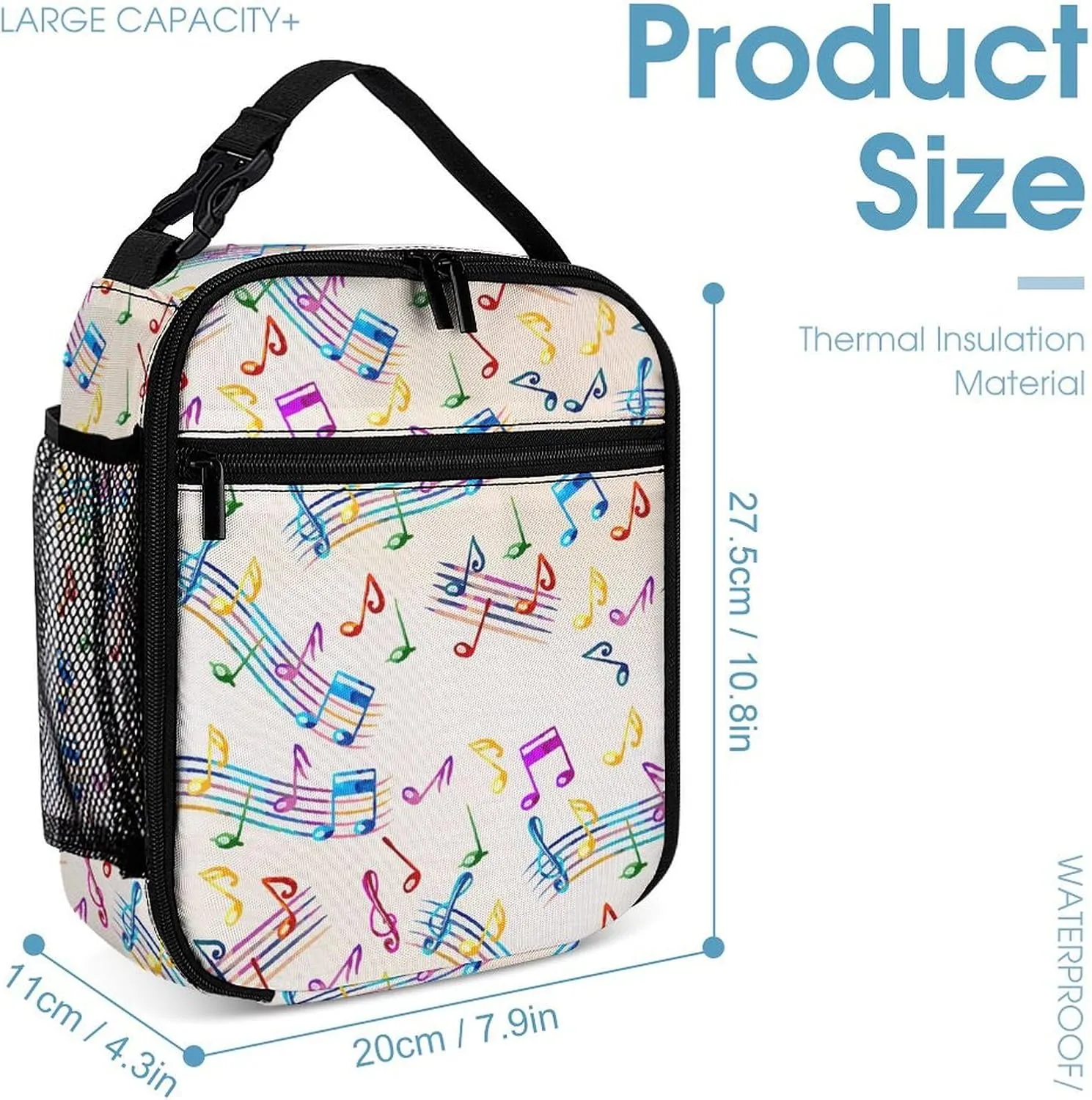 Musical-with-staves Pattern Large Double Insulated Cooler Lunch Bag for Women Men, Reusable Lunch Box for Office Travel Picnic