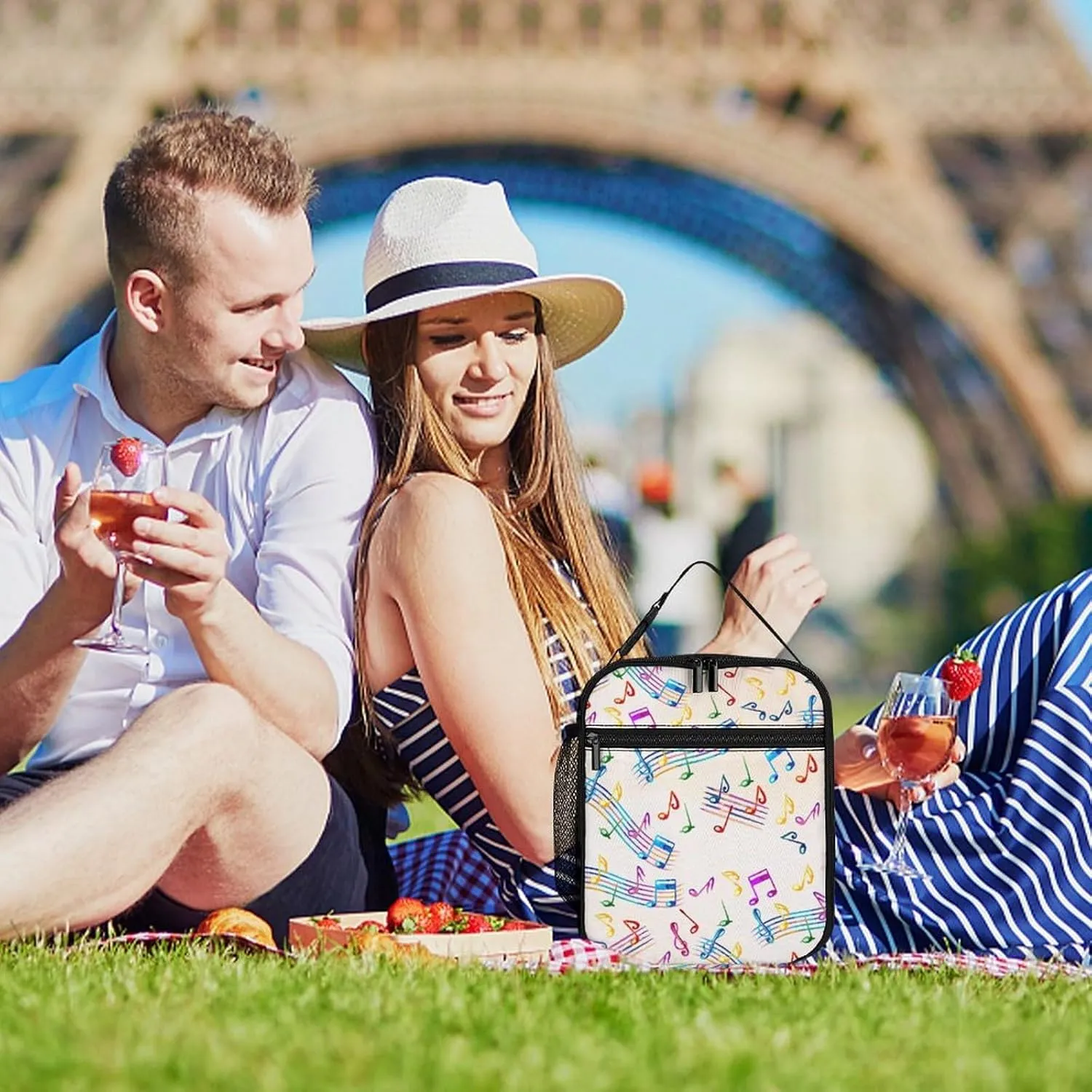 Musical-with-staves Pattern Large Double Insulated Cooler Lunch Bag for Women Men, Reusable Lunch Box for Office Travel Picnic