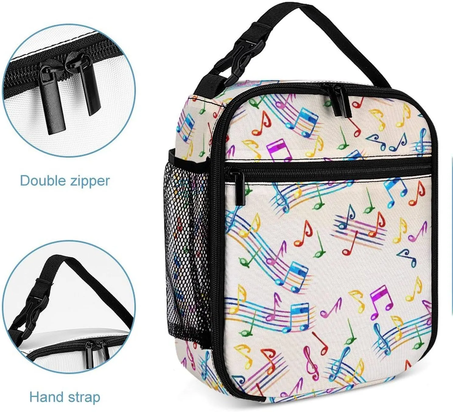 Musical-with-staves Pattern Large Double Insulated Cooler Lunch Bag for Women Men, Reusable Lunch Box for Office Travel Picnic