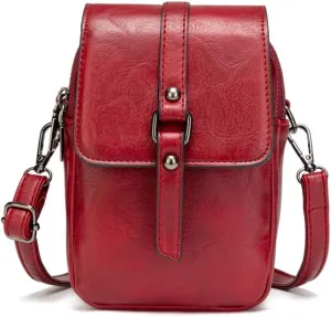 myfriday Vintage Crossbody Phone Bag for Women, Small Leather Shoulder Purse and Handbag with Tassel&Rivet Decoration