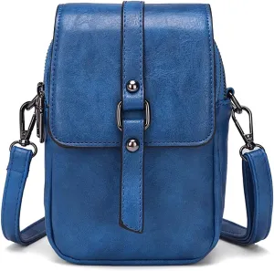 myfriday Vintage Crossbody Phone Bag for Women, Small PU Leather Shoulder Purse and Handbag with Tassel&Rivet Decoration