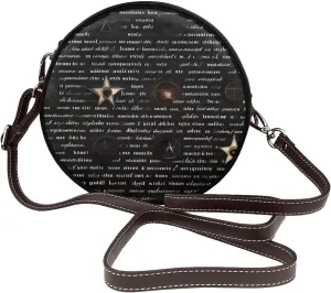 Mysterious Text Removable Shoulder Strap Waterproof Leather Shoulder Round Bag Crossbody Bag Travel Shopping Dating Handbag Purse