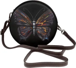 Mystery Butterfly Removable Shoulder Strap Waterproof Leather Shoulder Round Bag Crossbody Bag Travel Shopping Dating Handbag Purse