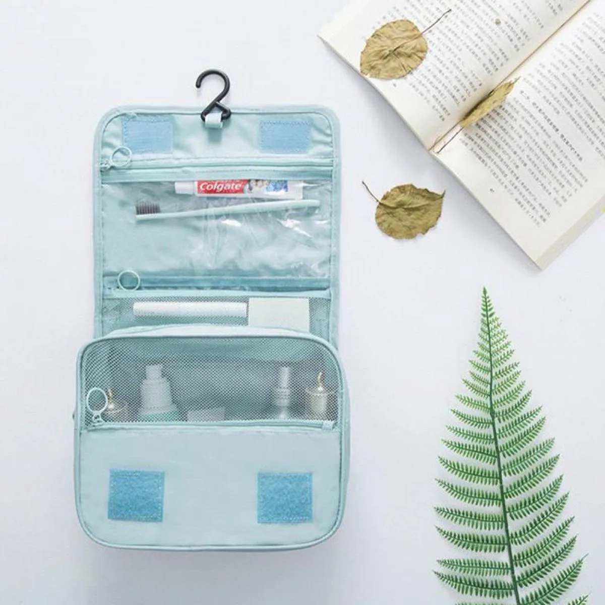 Nadia Light Blue Travel Toilet Bag with Practical Hook