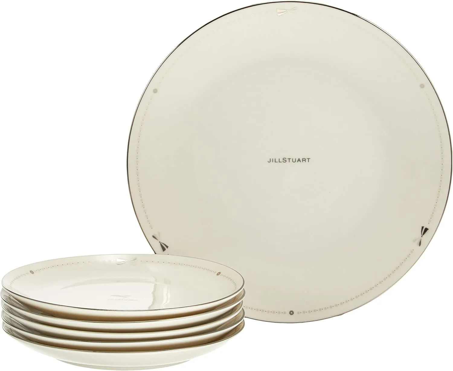 Narumi 41635-33358 Jill Stuart Plate Set, White, Ribbon Pattern, Cute, Stylish, For 5 People, 6 Pieces, Made in Japan, Gift Box