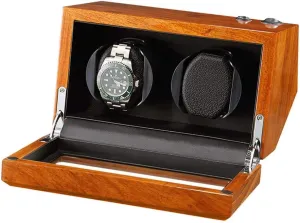 Natural Solid Wood Double Watch Winder Box for 2 Automatic Watches Flexible Watch Pillow 5 Rotation Mode Accessories，Black