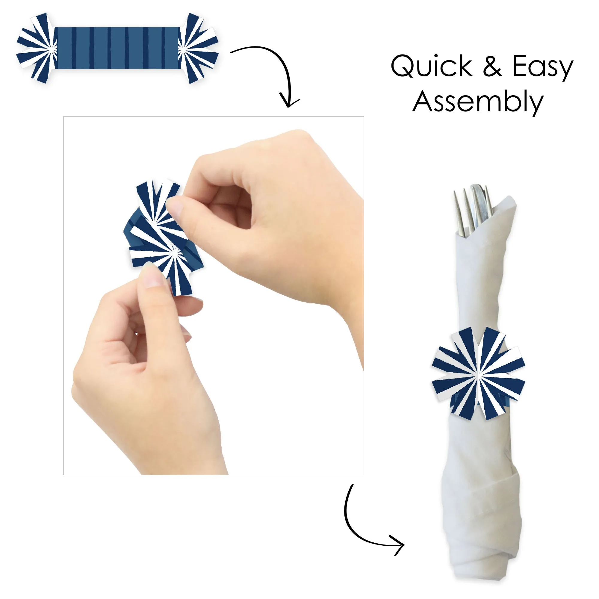 Navy Stripes - Simple Party Paper Napkin Holder - Napkin Rings - Set of 24