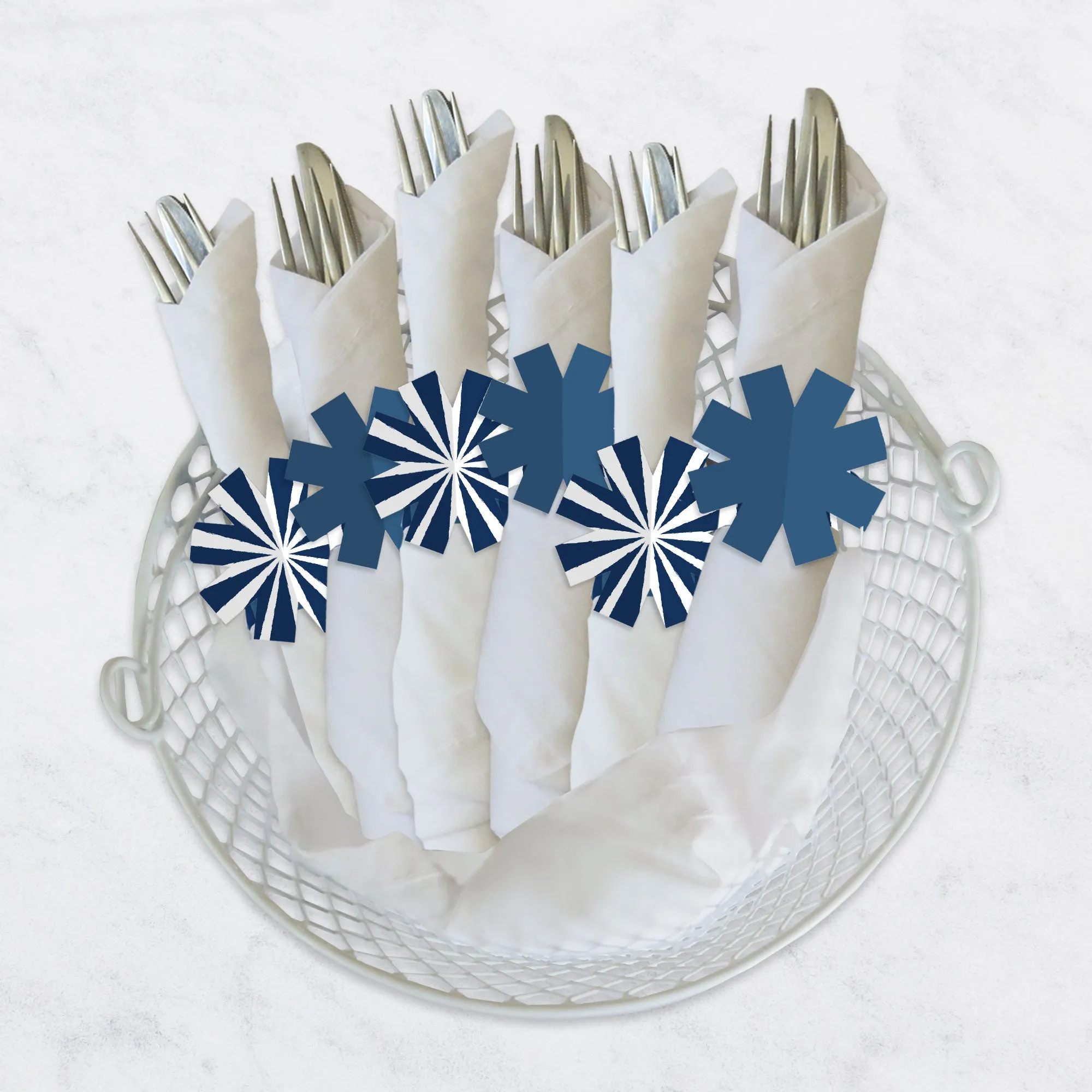 Navy Stripes - Simple Party Paper Napkin Holder - Napkin Rings - Set of 24