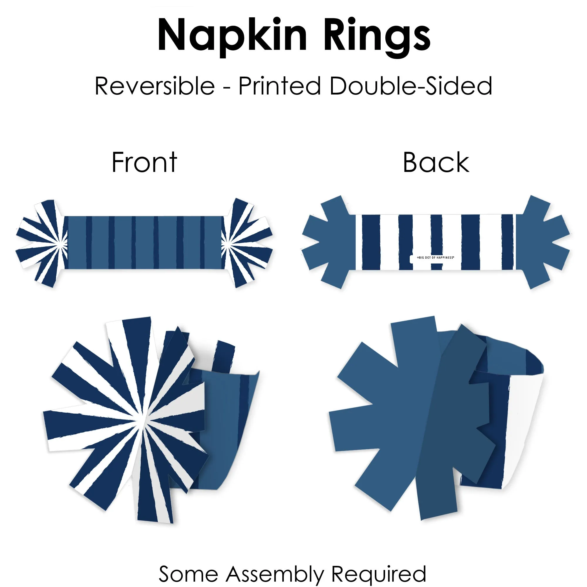 Navy Stripes - Simple Party Paper Napkin Holder - Napkin Rings - Set of 24