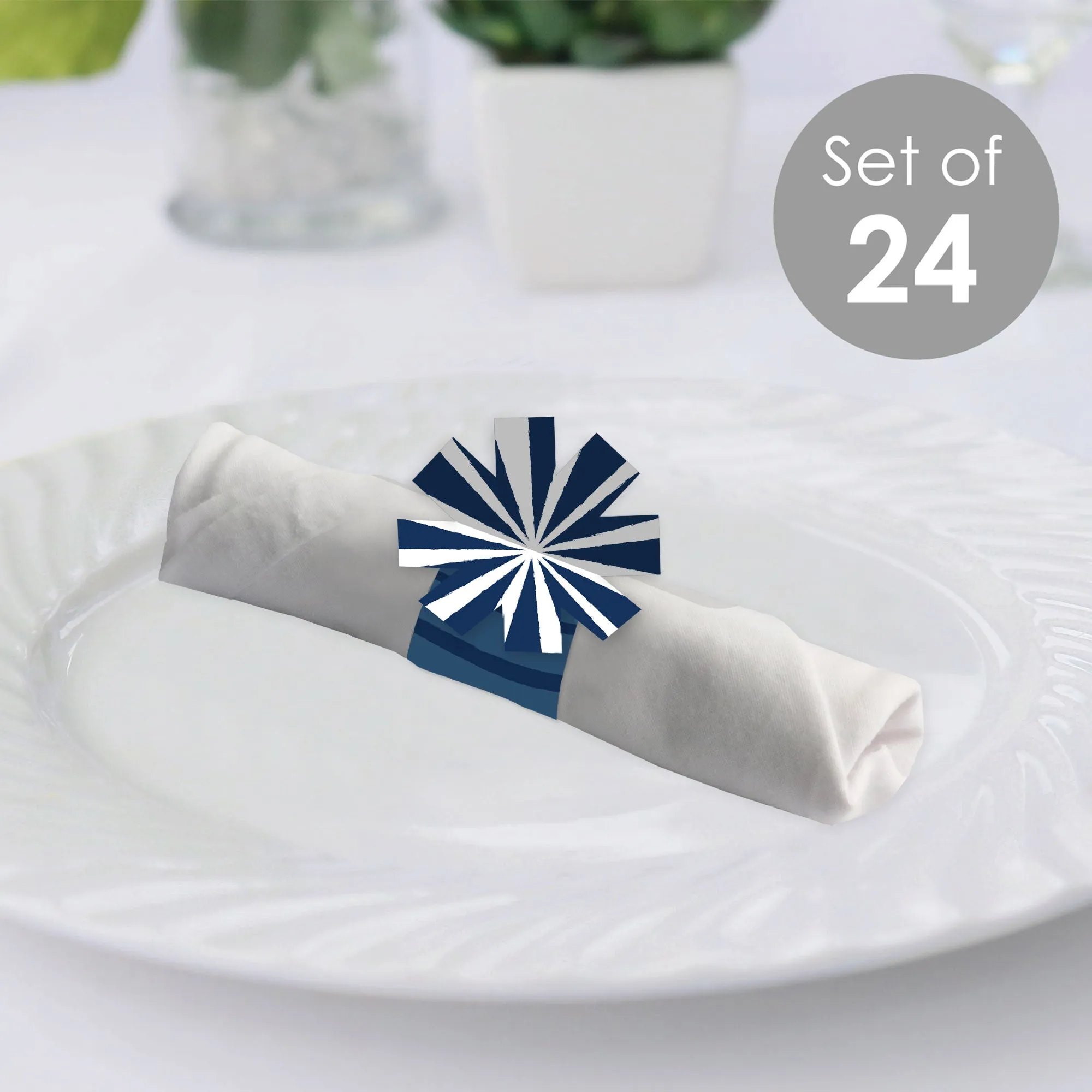 Navy Stripes - Simple Party Paper Napkin Holder - Napkin Rings - Set of 24