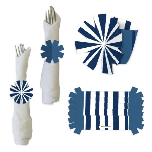 Navy Stripes - Simple Party Paper Napkin Holder - Napkin Rings - Set of 24