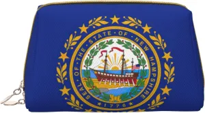 New Hampshire state flag Print Leather zipper makeup bag Cosmetic Pouch Travel Organizer Toiletry Clutch
