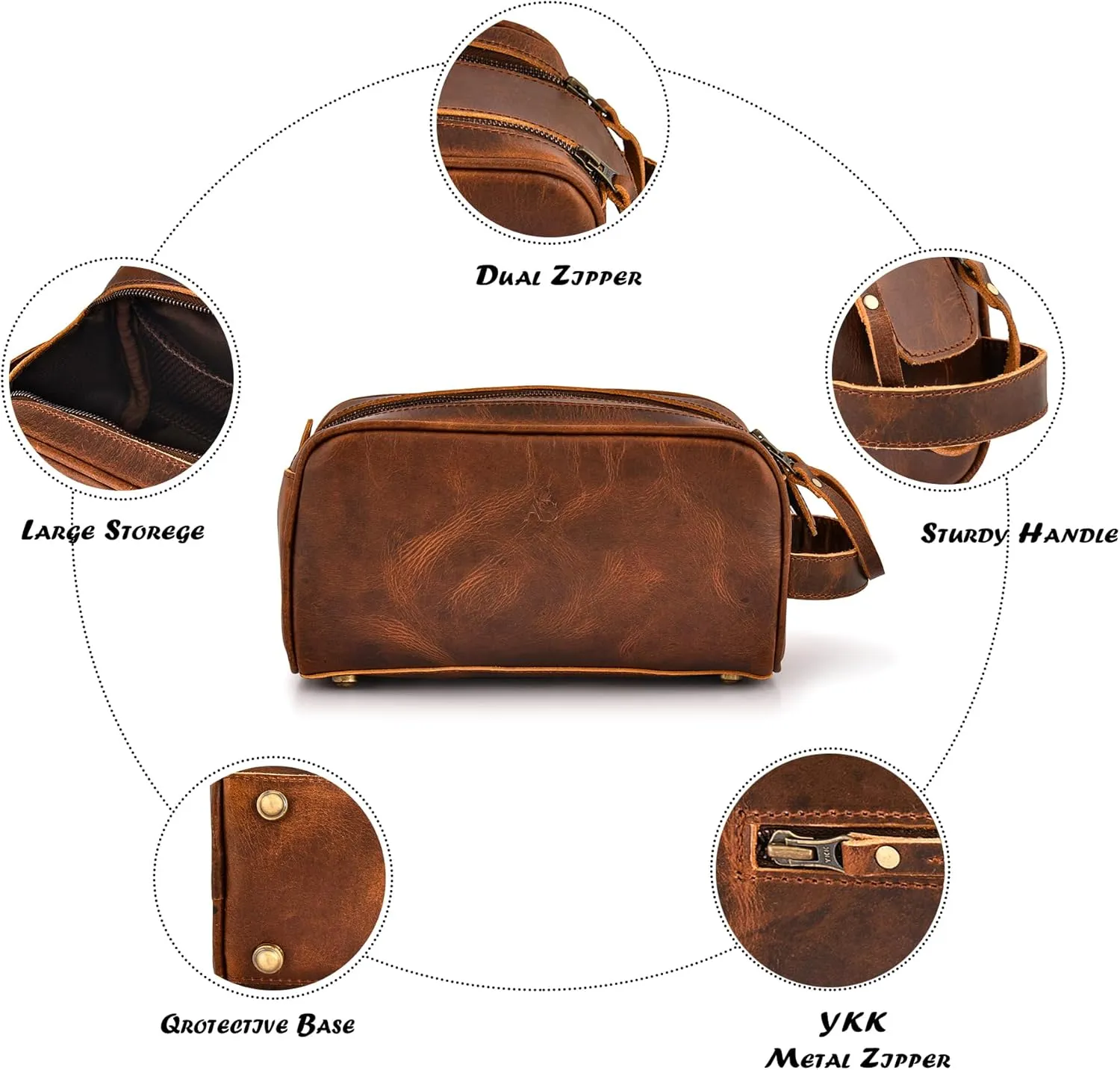 New Premium Leather Toiletry Bag for Men, Water Resistant, Full Grain Buffalo Leather, Travel & Cosmetic Dopp Kit (AS2404)