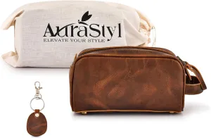 New Premium Leather Toiletry Bag for Men, Water Resistant, Full Grain Buffalo Leather, Travel & Cosmetic Dopp Kit (AS2404)