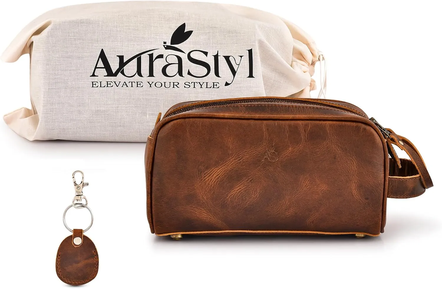 New Premium Leather Toiletry Bag for Men, Water Resistant, Full Grain Buffalo Leather, Travel & Cosmetic Dopp Kit (AS2404)