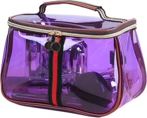 New Retro Vintage Vanity Bag, Large Capacity Makeup Organizer for Women, Waterproof Transparent Toiletry Bag, Portable Skincare Storage Case, Travel Cosmetic Bag for Ladies (Purple)