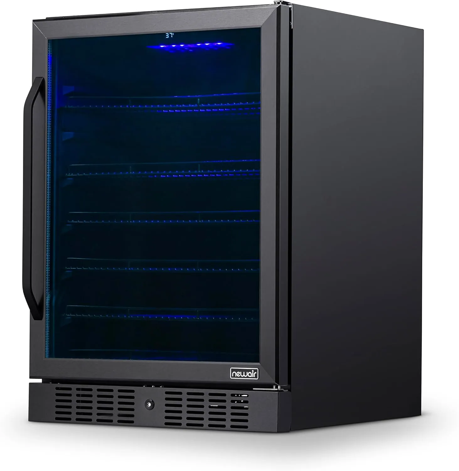 Newair 24" Beverage Refrigerator 177 Can Capacity, Black Stainless Steel Mini Fridge with Built-in Cooler and Glass Door, Cool your Soda, Beer, and Beverages to 37F