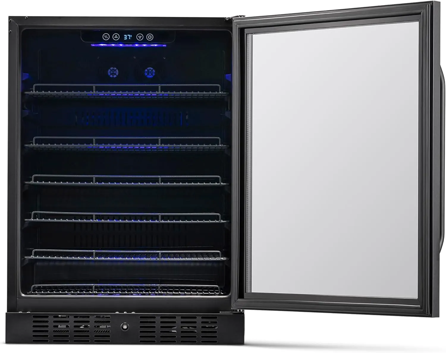 Newair 24" Beverage Refrigerator 177 Can Capacity, Black Stainless Steel Mini Fridge with Built-in Cooler and Glass Door, Cool your Soda, Beer, and Beverages to 37F