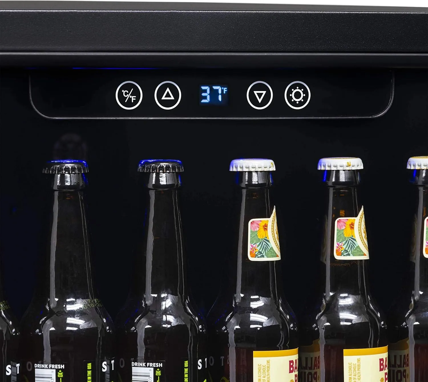 Newair 24" Beverage Refrigerator 177 Can Capacity, Black Stainless Steel Mini Fridge with Built-in Cooler and Glass Door, Cool your Soda, Beer, and Beverages to 37F