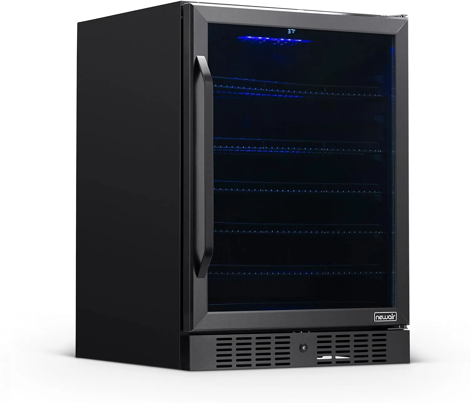 Newair 24" Beverage Refrigerator 177 Can Capacity, Black Stainless Steel Mini Fridge with Built-in Cooler and Glass Door, Cool your Soda, Beer, and Beverages to 37F