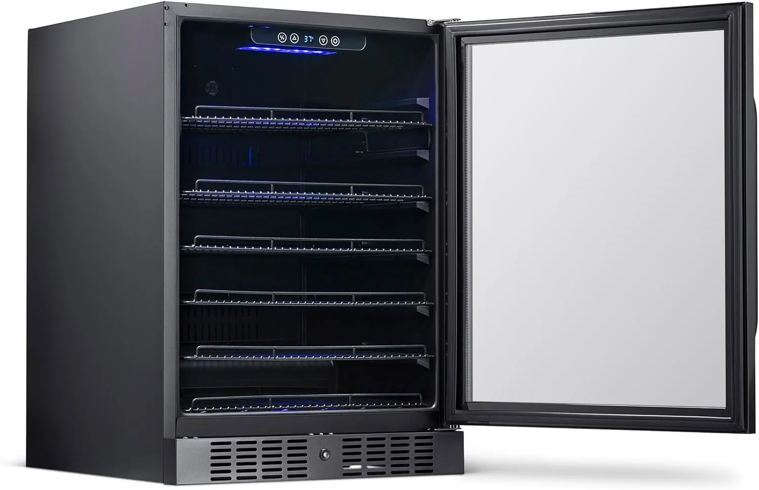 Newair 24" Beverage Refrigerator 177 Can Capacity, Black Stainless Steel Mini Fridge with Built-in Cooler and Glass Door, Cool your Soda, Beer, and Beverages to 37F