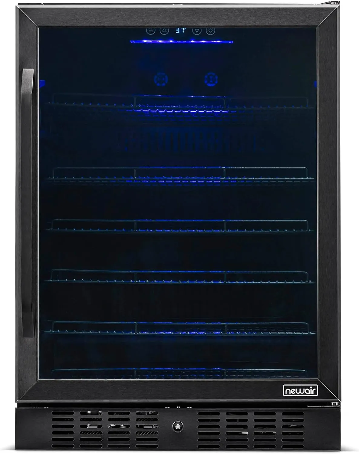 Newair 24" Beverage Refrigerator 177 Can Capacity, Black Stainless Steel Mini Fridge with Built-in Cooler and Glass Door, Cool your Soda, Beer, and Beverages to 37F