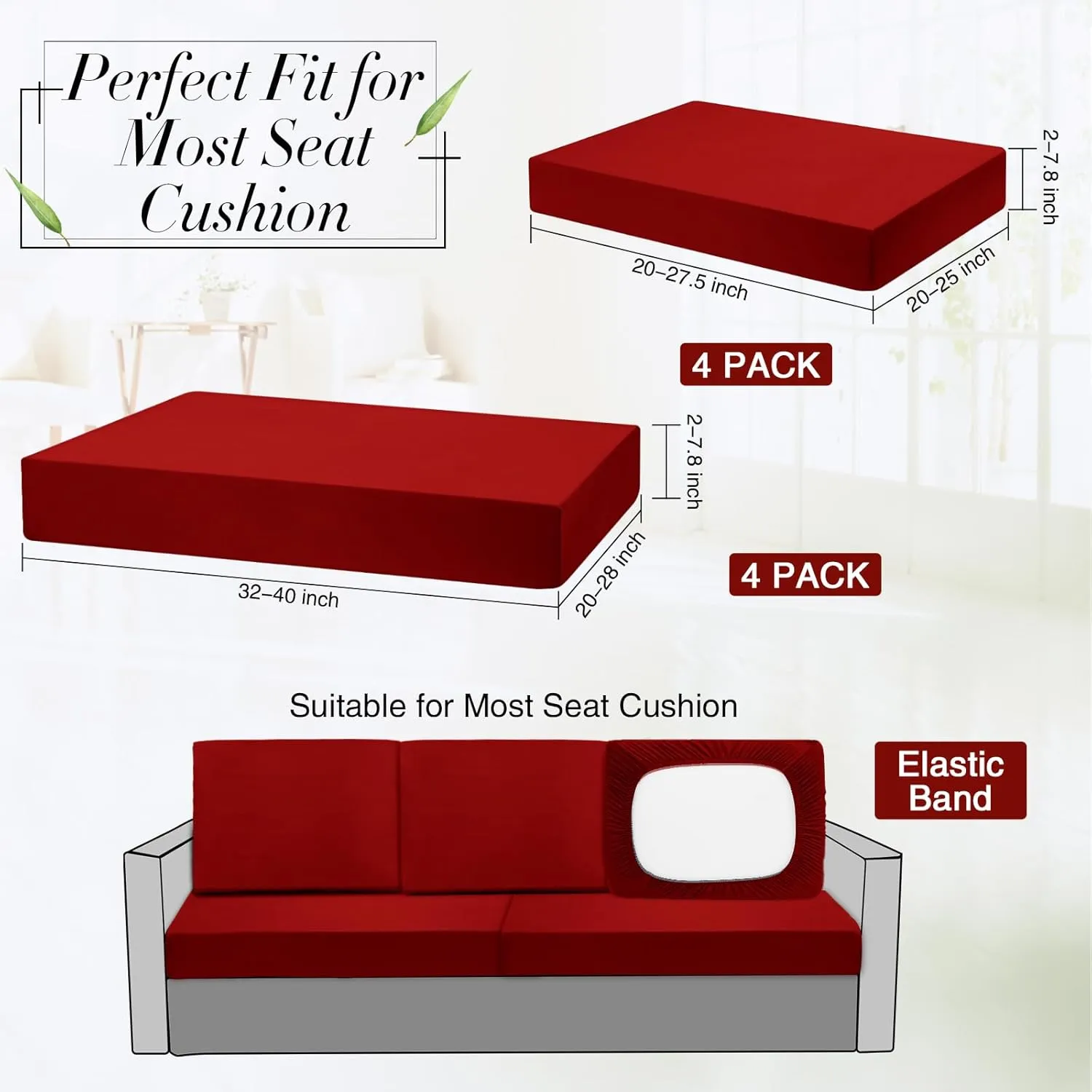 Newwiee 8 Pcs Stretch Patio Outdoor Cushion Covers Replacement for 4 Backrests and 4 Patio Cushions Covers, Waterproof Couch Sofa Chair Seat Slipcover Furniture Protector(Wine Red)