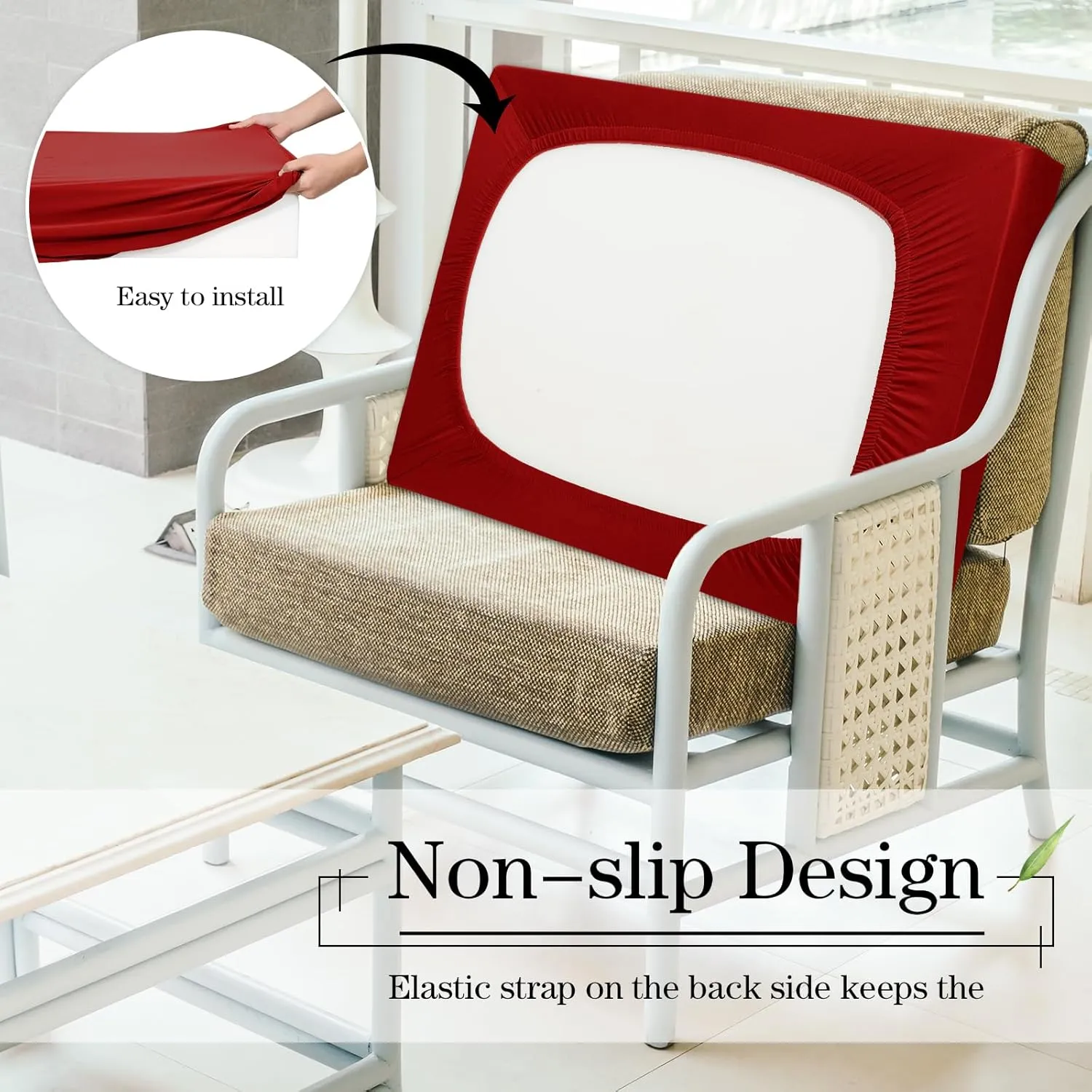 Newwiee 8 Pcs Stretch Patio Outdoor Cushion Covers Replacement for 4 Backrests and 4 Patio Cushions Covers, Waterproof Couch Sofa Chair Seat Slipcover Furniture Protector(Wine Red)
