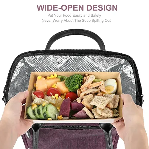Nicole Miller Insulated Lunch Bag Tote – Thermal Soft Side Wide-Open