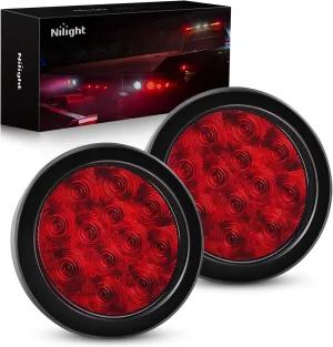 Nilight - TL-18 2PCS 4" Round Red LED Trailer Tail Lights w/Surface Mount Grommet Plugs IP67 Stop Brake Turn Tail Lights for Truck Trailer RV Jeep