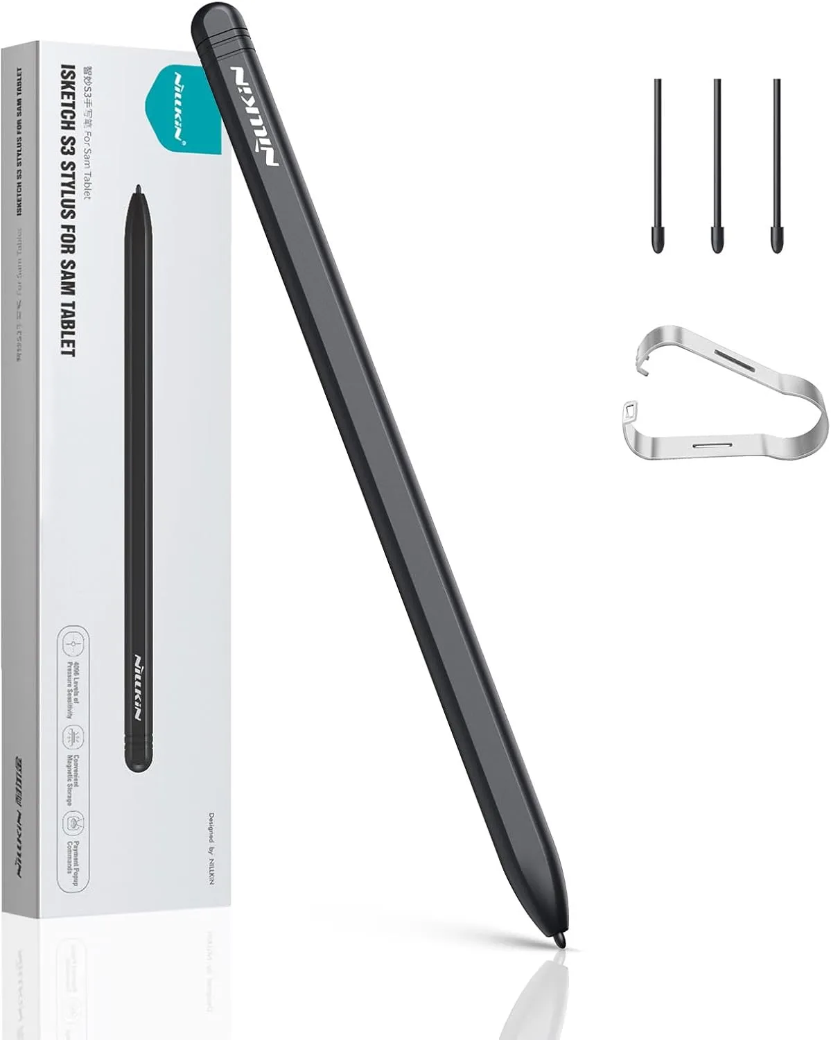 Nillkin EMR Stylus Pen with Digital Eraser, Support 4,096 Pressure Level. Tablet Pen Writing Stylus for Samsung Tablet Galaxy Tab S9  S10  Plus Writing Pen S9 Ultra S10 S8 S7 S6, 3 Extra Pen Tip