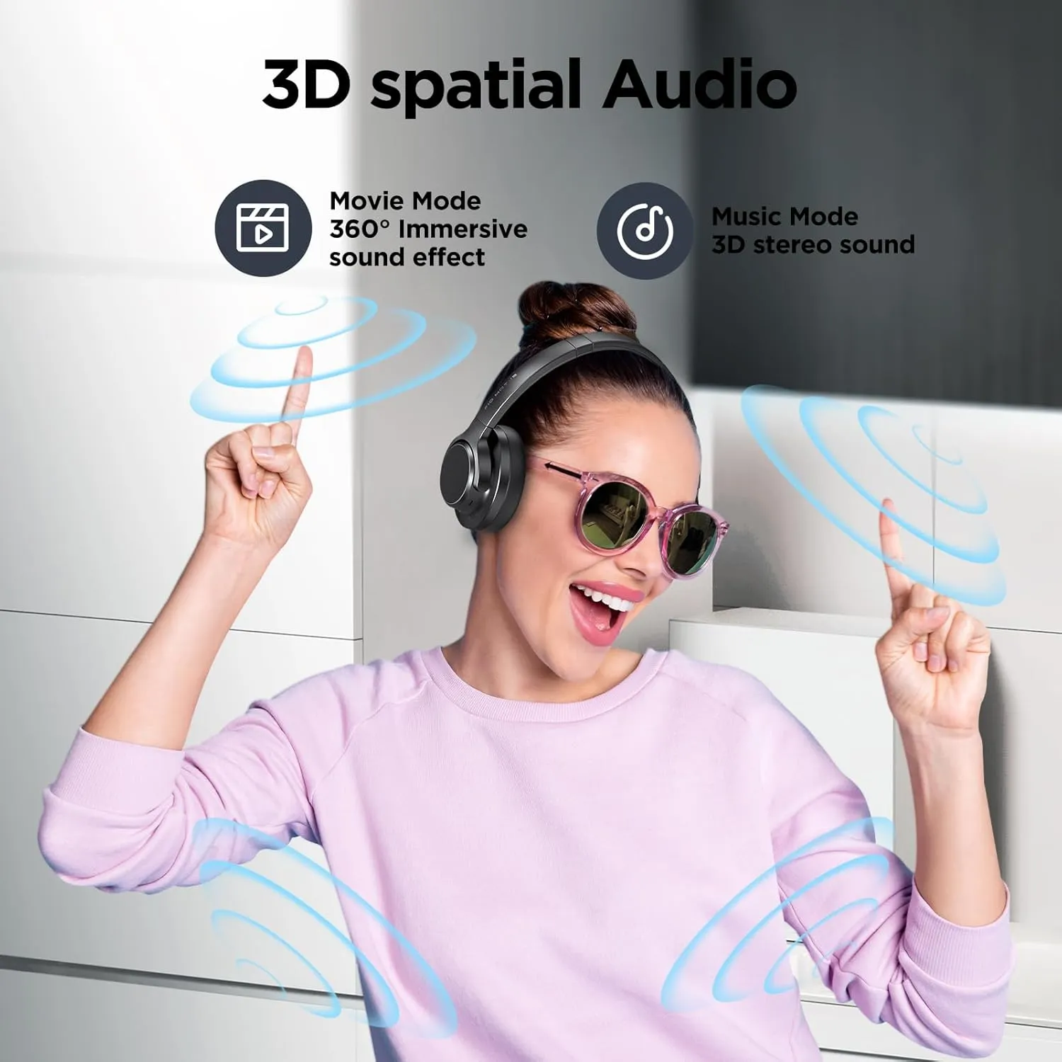 Noise Cancelling Headphones: Wireless Over Ear Bluetooth Headphones with 130H Playtime - Hi-Res Sound Custom EQ via App Deep Bass Comfort Fit Ear Cups for Travel Home Office