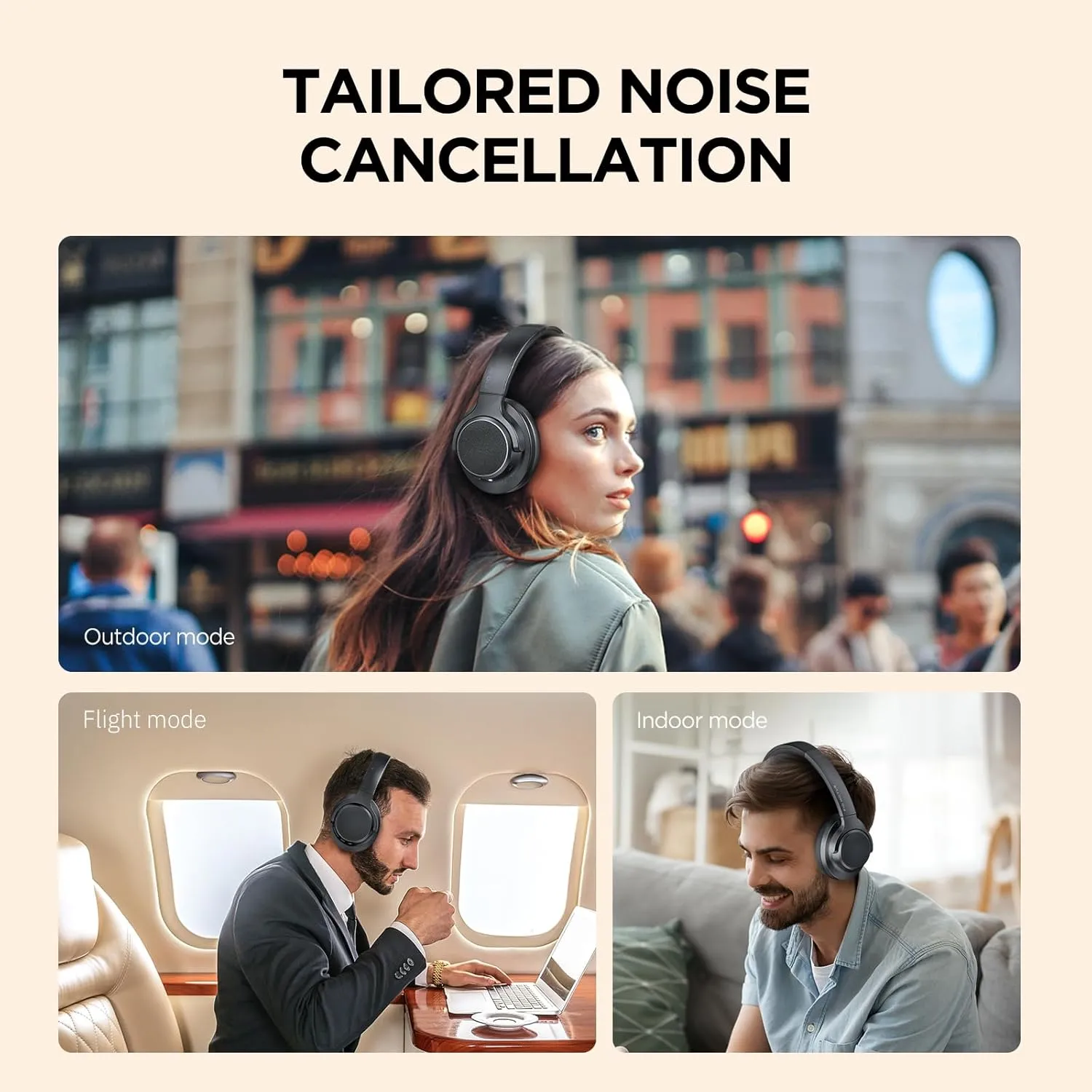 Noise Cancelling Headphones: Wireless Over Ear Bluetooth Headphones with 130H Playtime - Hi-Res Sound Custom EQ via App Deep Bass Comfort Fit Ear Cups for Travel Home Office