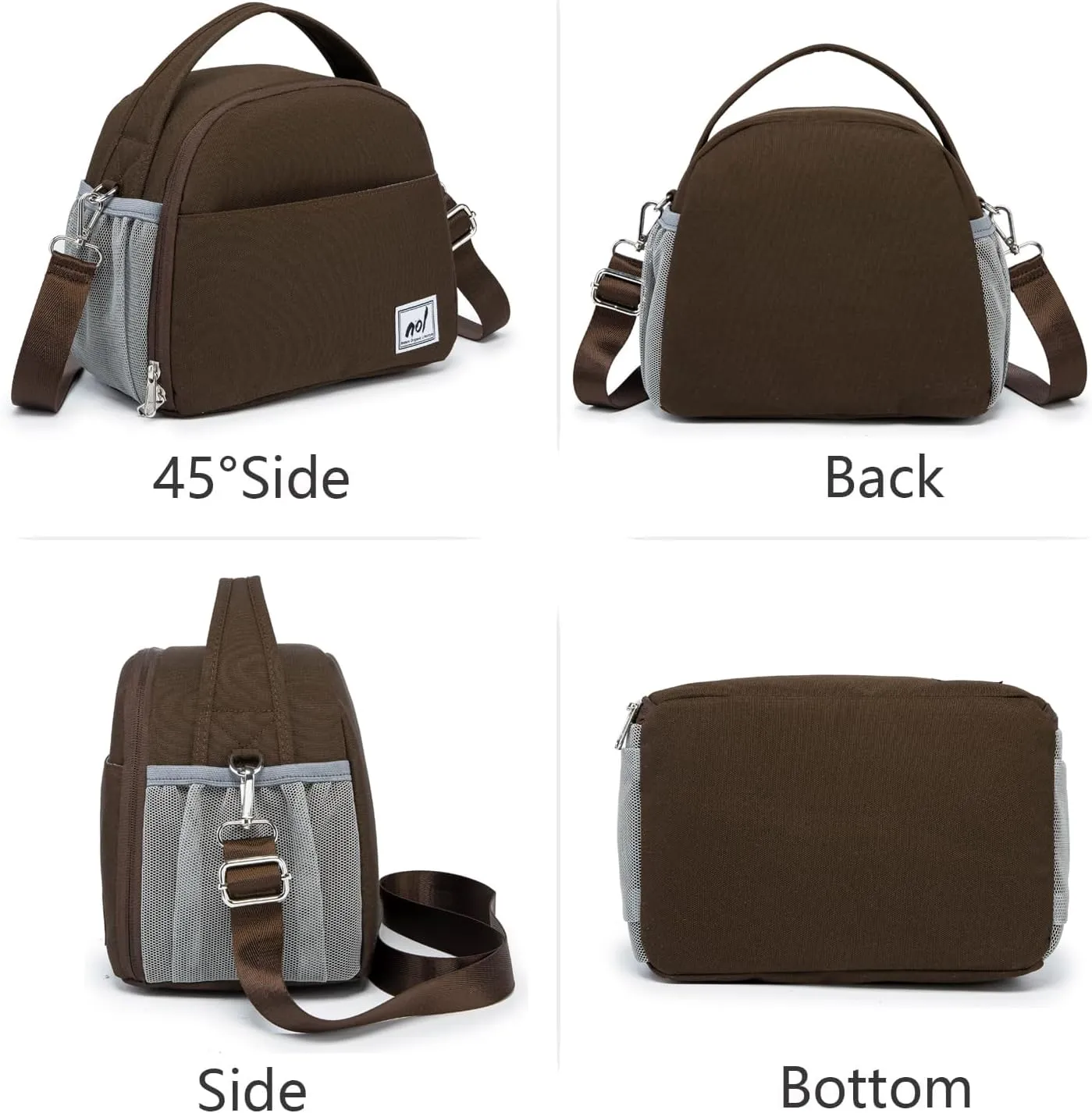 NOL Natural Organic Lifestyle Lunch Bag Insulated Cooler Bag for Women Nylon Waterproof Lightweight Lunch Box Organiser (Coffee)
