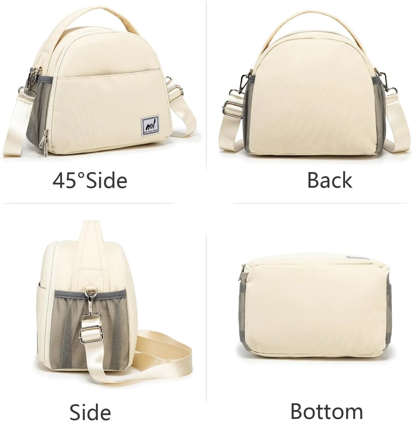 NOL Natural Organic Lifestyle Lunch Bag Insulated Cooler Bag for Women Nylon Waterproof Lightweight Lunch Box Organiser (Cream)