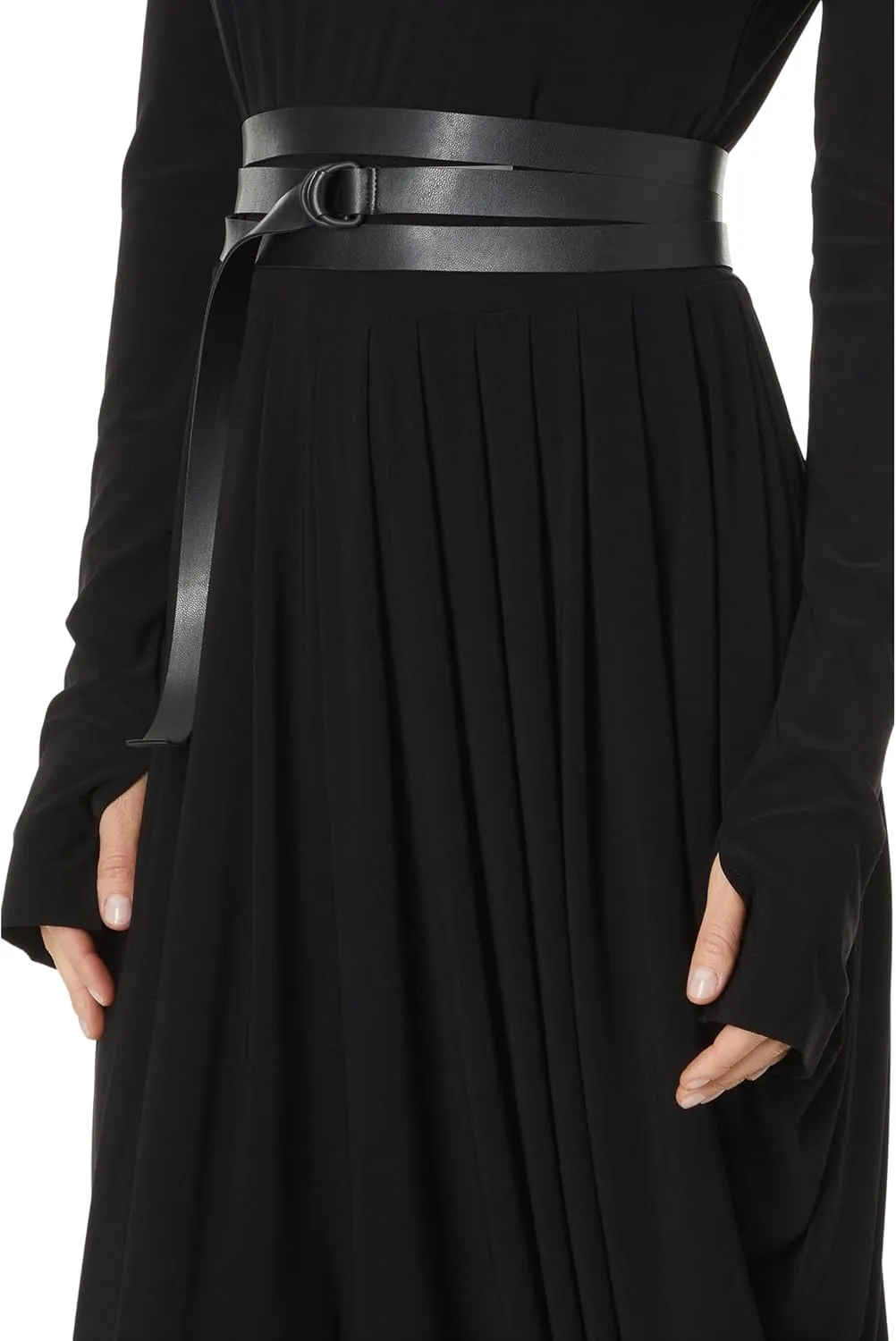 Norma Kamali Women's Ls Shoulder Pad V Neck Waterfall Dress to Midcalf