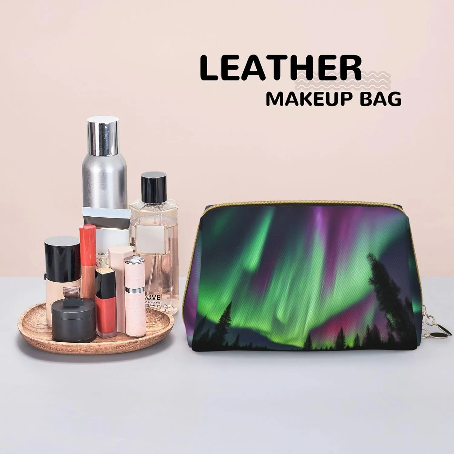 Northern Lights Painting Toiletry Pouch, Travel-Friendly Makeup Organizer For Makeup Brushes, Lipsticks