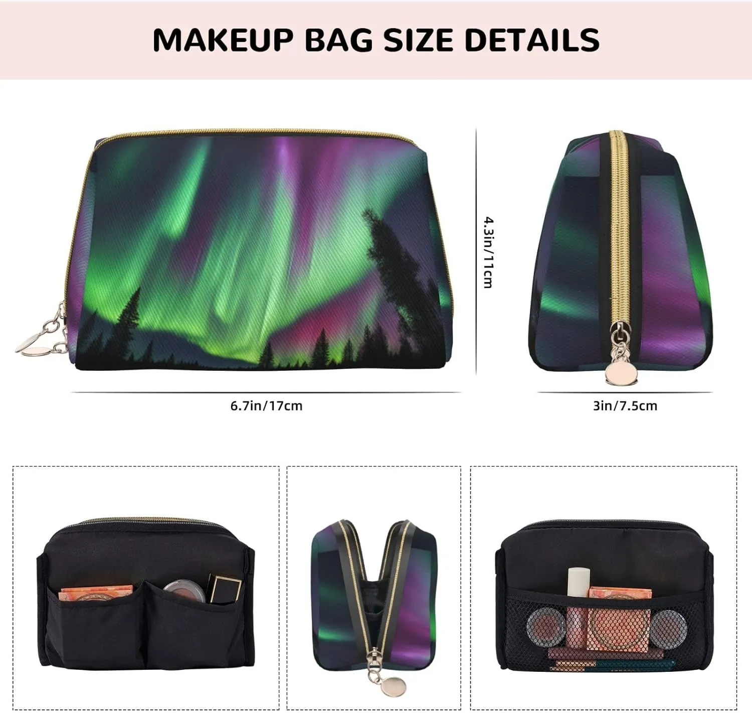 Northern Lights Painting Toiletry Pouch, Travel-Friendly Makeup Organizer For Makeup Brushes, Lipsticks